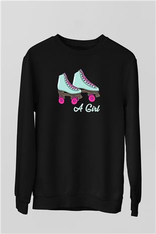 Paten Baskılı Unisex Siyah Sweatshirt