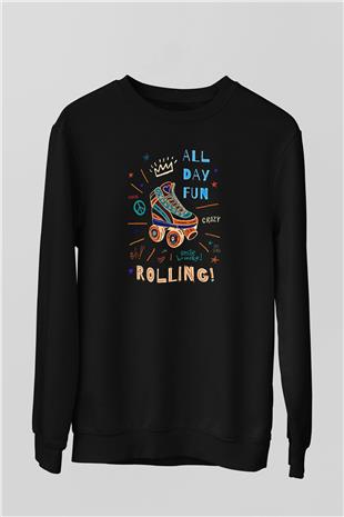 Paten Baskılı Unisex Siyah Sweatshirt