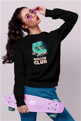 Paten Baskılı Unisex Siyah Sweatshirt