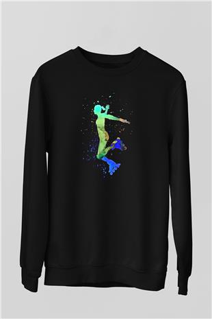 Paten Baskılı Unisex Siyah Sweatshirt