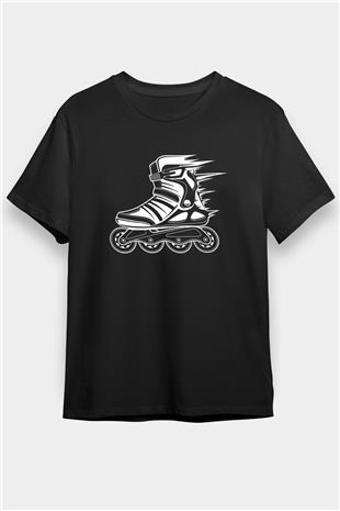 Paten Baskılı Unisex Siyah Tişört - Tshirt