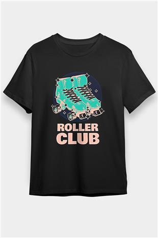 Paten Baskılı Unisex Siyah Tişört - Tshirt