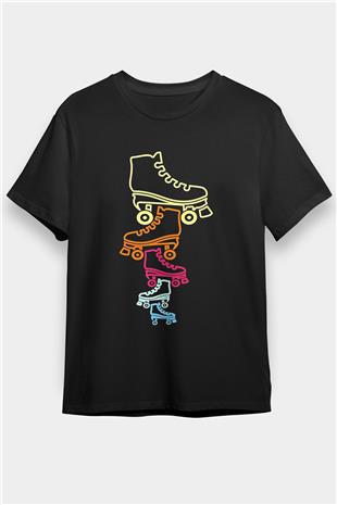 Paten Baskılı Unisex Siyah Tişört - Tshirt