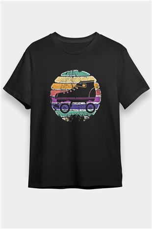 Paten Baskılı Unisex Siyah Tişört - Tshirt