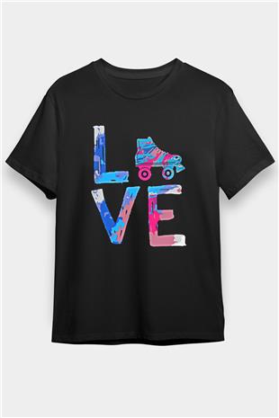 Paten Baskılı Unisex Siyah Tişört - Tshirt