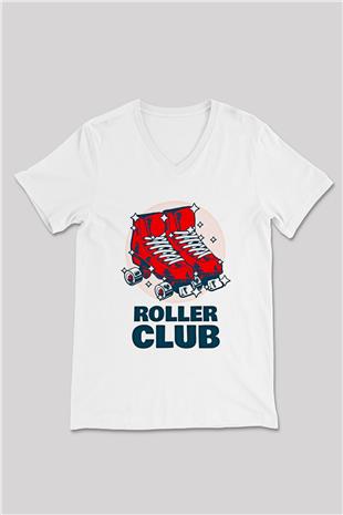 Paten Baskılı Unisex V Yaka Tişört - Tshirt