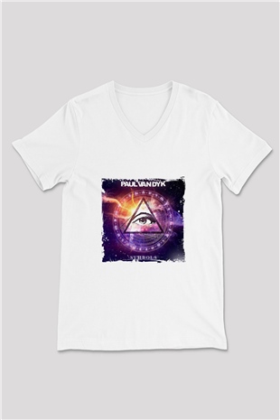 Paul Van Dyk Baskılı Beyaz V Yaka Unisex Tişört
