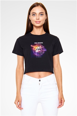 Paul Van Dyk Baskılı Crop Top Siyah Kadın Tişört