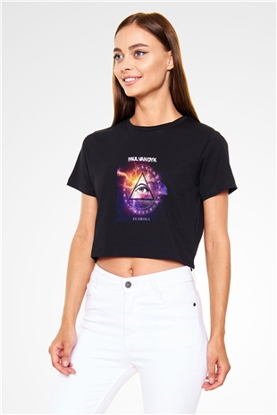 Paul Van Dyk Baskılı Crop Top Siyah Kadın Tişört