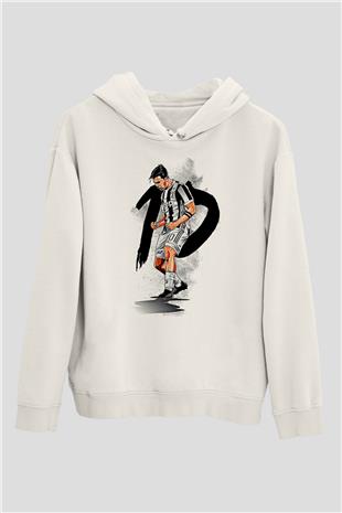 Paulo Dybala Baskılı Beyaz Unisex Kapüşonlu Sweatshirt