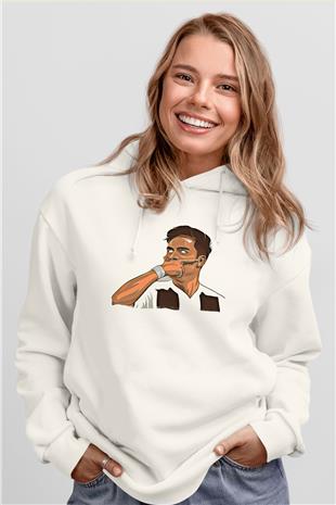 Paulo Dybala Baskılı Beyaz Unisex Kapüşonlu Sweatshirt