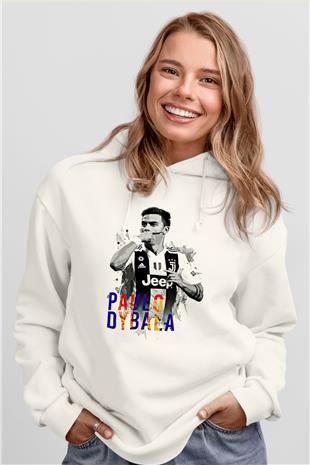 Paulo Dybala Baskılı Beyaz Unisex Kapüşonlu Sweatshirt