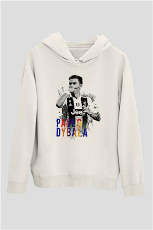 Paulo Dybala Baskılı Beyaz Unisex Kapüşonlu Sweatshirt