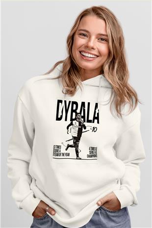Paulo Dybala Baskılı Beyaz Unisex Kapüşonlu Sweatshirt