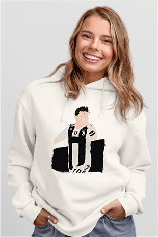 Paulo Dybala Baskılı Beyaz Unisex Kapüşonlu Sweatshirt