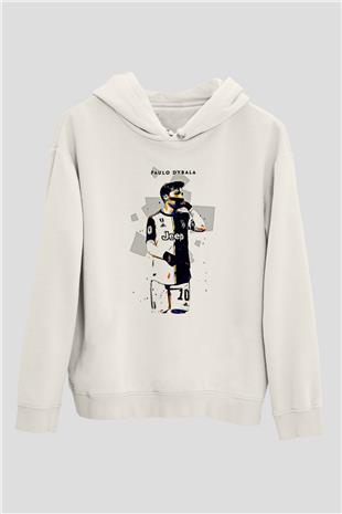 Paulo Dybala Baskılı Beyaz Unisex Kapüşonlu Sweatshirt