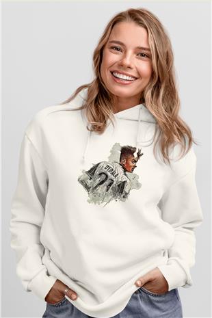 Paulo Dybala Baskılı Beyaz Unisex Kapüşonlu Sweatshirt