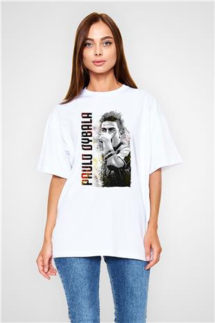Paulo Dybala Baskılı Beyaz Unisex Oversize Tişört - Tshirt