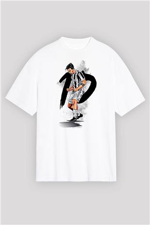 Paulo Dybala Baskılı Beyaz Unisex Oversize Tişört - Tshirt