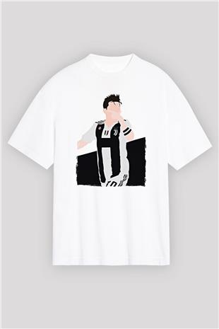 Paulo Dybala Baskılı Beyaz Unisex Oversize Tişört - Tshirt