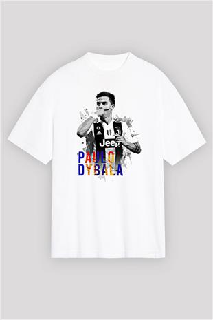 Paulo Dybala Baskılı Beyaz Unisex Oversize Tişört - Tshirt