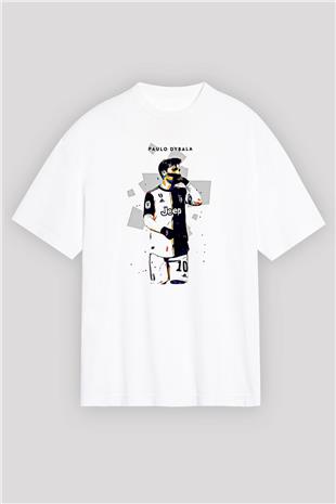 Paulo Dybala Baskılı Beyaz Unisex Oversize Tişört - Tshirt