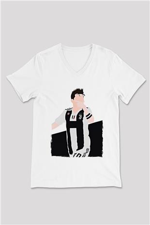 Paulo Dybala Baskılı Beyaz Unisex V Yaka Tişört - Tshirt