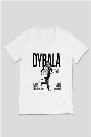 Paulo Dybala Baskılı Beyaz Unisex V Yaka Tişört - Tshirt