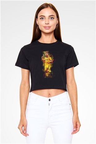 Paulo Dybala Baskılı Siyah Crop Top Kadın Tişört - Tshirt