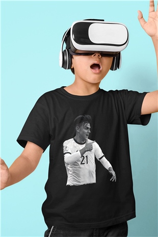 Paulo Dybala Baskılı Unisex Siyah Çocuk Tişört - Tshirt