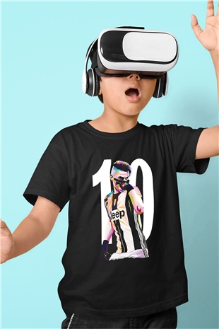 Paulo Dybala Baskılı Unisex Siyah Çocuk Tişört - Tshirt