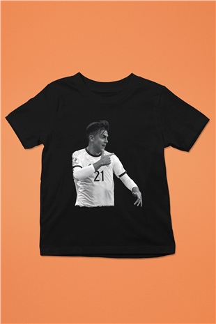Paulo Dybala Baskılı Unisex Siyah Çocuk Tişört - Tshirt