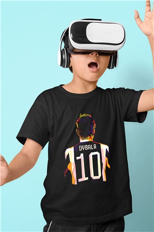 Paulo Dybala Baskılı Unisex Siyah Çocuk Tişört - Tshirt