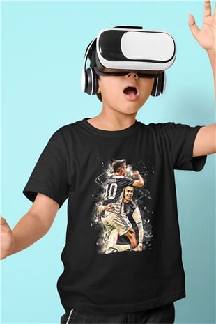 Paulo Dybala Baskılı Unisex Siyah Çocuk Tişört - Tshirt