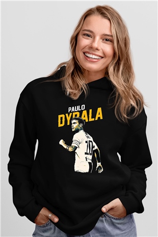 Paulo Dybala Baskılı Unisex Siyah Kapüşonlu Sweatshirt
