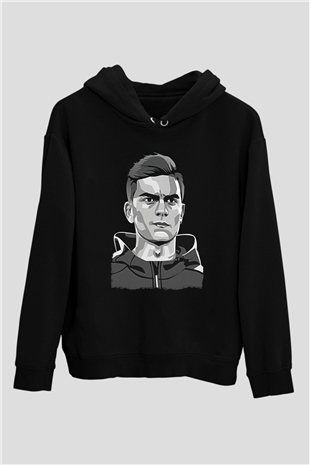 Paulo Dybala Baskılı Unisex Siyah Kapüşonlu Sweatshirt
