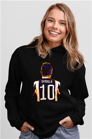 Paulo Dybala Baskılı Unisex Siyah Kapüşonlu Sweatshirt