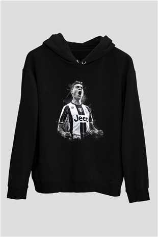 Paulo Dybala Baskılı Unisex Siyah Kapüşonlu Sweatshirt