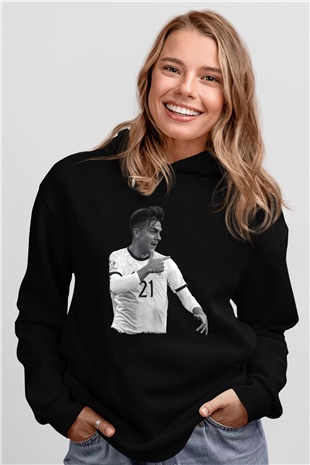 Paulo Dybala Baskılı Unisex Siyah Kapüşonlu Sweatshirt
