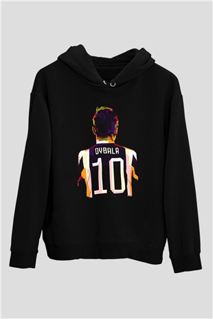 Paulo Dybala Baskılı Unisex Siyah Kapüşonlu Sweatshirt