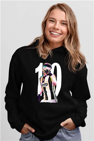 Paulo Dybala Baskılı Unisex Siyah Kapüşonlu Sweatshirt