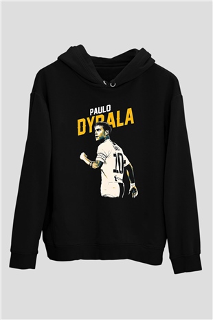 Paulo Dybala Baskılı Unisex Siyah Kapüşonlu Sweatshirt