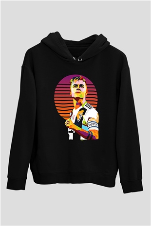Paulo Dybala Baskılı Unisex Siyah Kapüşonlu Sweatshirt
