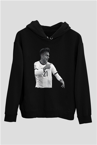 Paulo Dybala Baskılı Unisex Siyah Kapüşonlu Sweatshirt