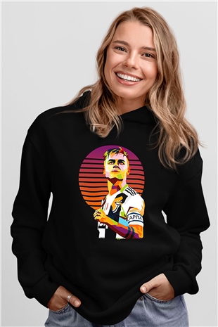 Paulo Dybala Baskılı Unisex Siyah Kapüşonlu Sweatshirt