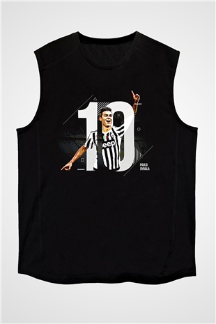 Paulo Dybala Baskılı Unisex Siyah Kolsuz Tişört - Tshirt