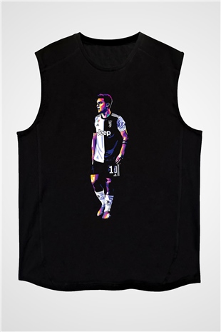 Paulo Dybala Baskılı Unisex Siyah Kolsuz Tişört - Tshirt