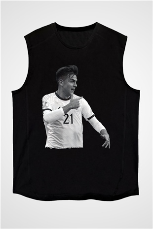 Paulo Dybala Baskılı Unisex Siyah Kolsuz Tişört - Tshirt