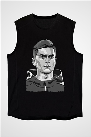 Paulo Dybala Baskılı Unisex Siyah Kolsuz Tişört - Tshirt