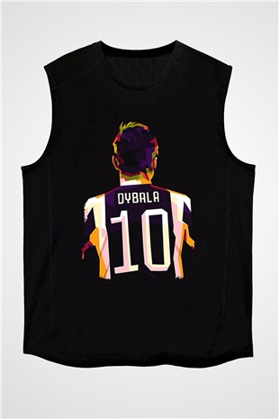 Paulo Dybala Baskılı Unisex Siyah Kolsuz Tişört - Tshirt